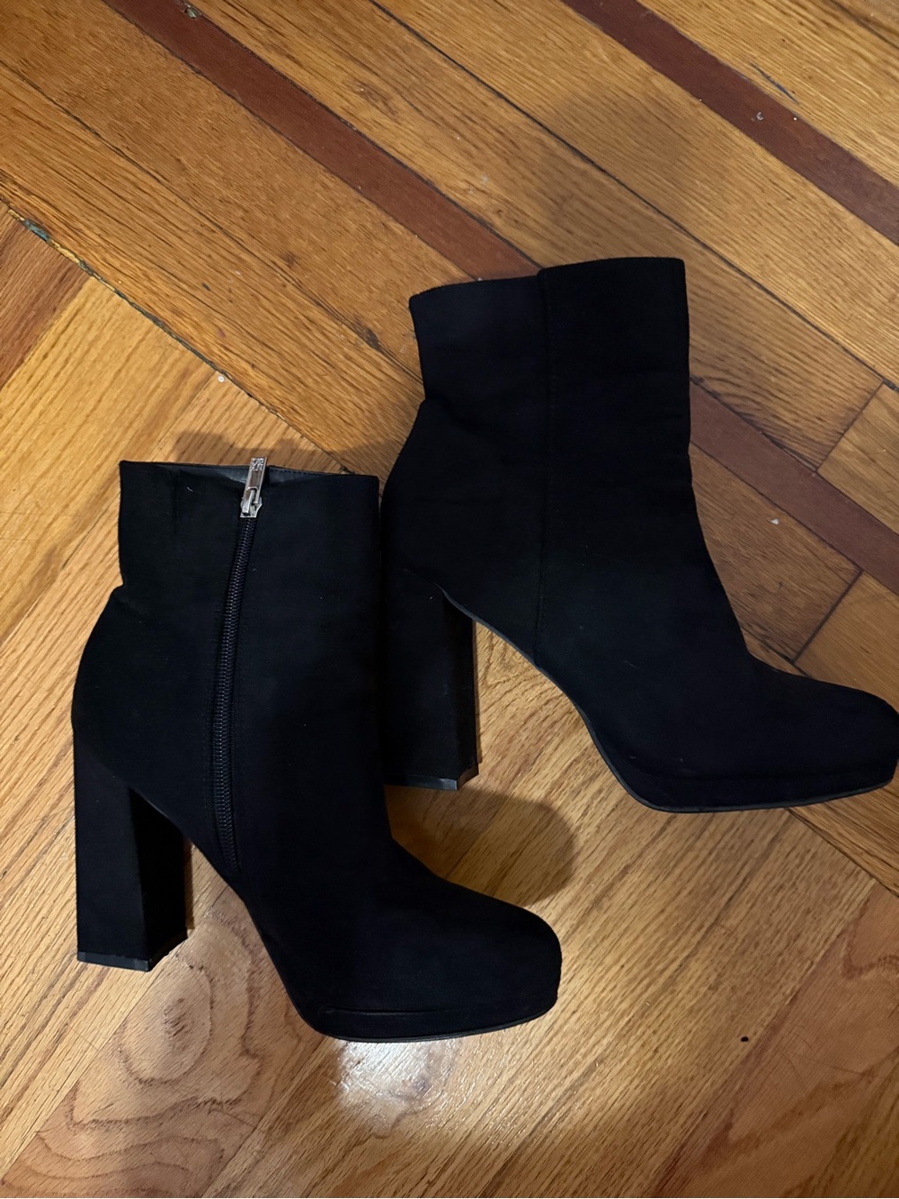 New York & Company Black Suede Block Heel Ankle Boots